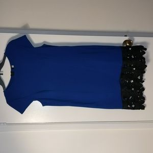 Kensie, L, Blue sheath dress with floral hem detail